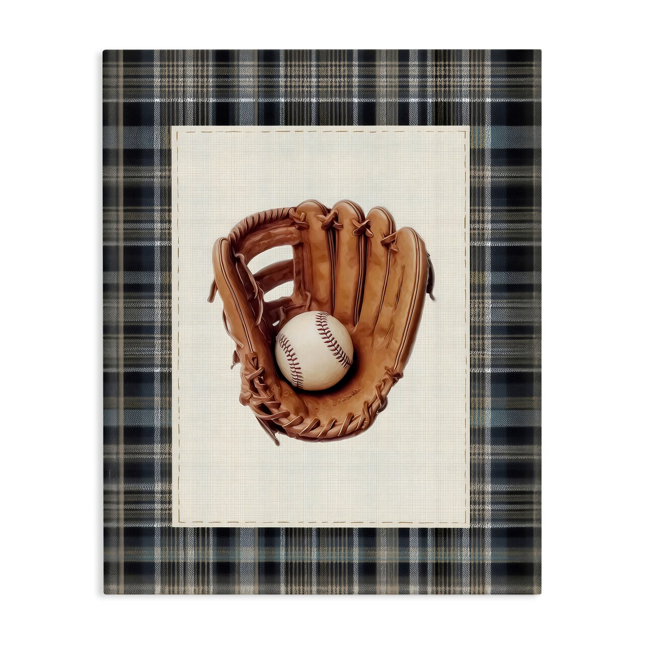 Stupell Industries Baseball Glove with Plaid Canvas, design by Arlington Prints